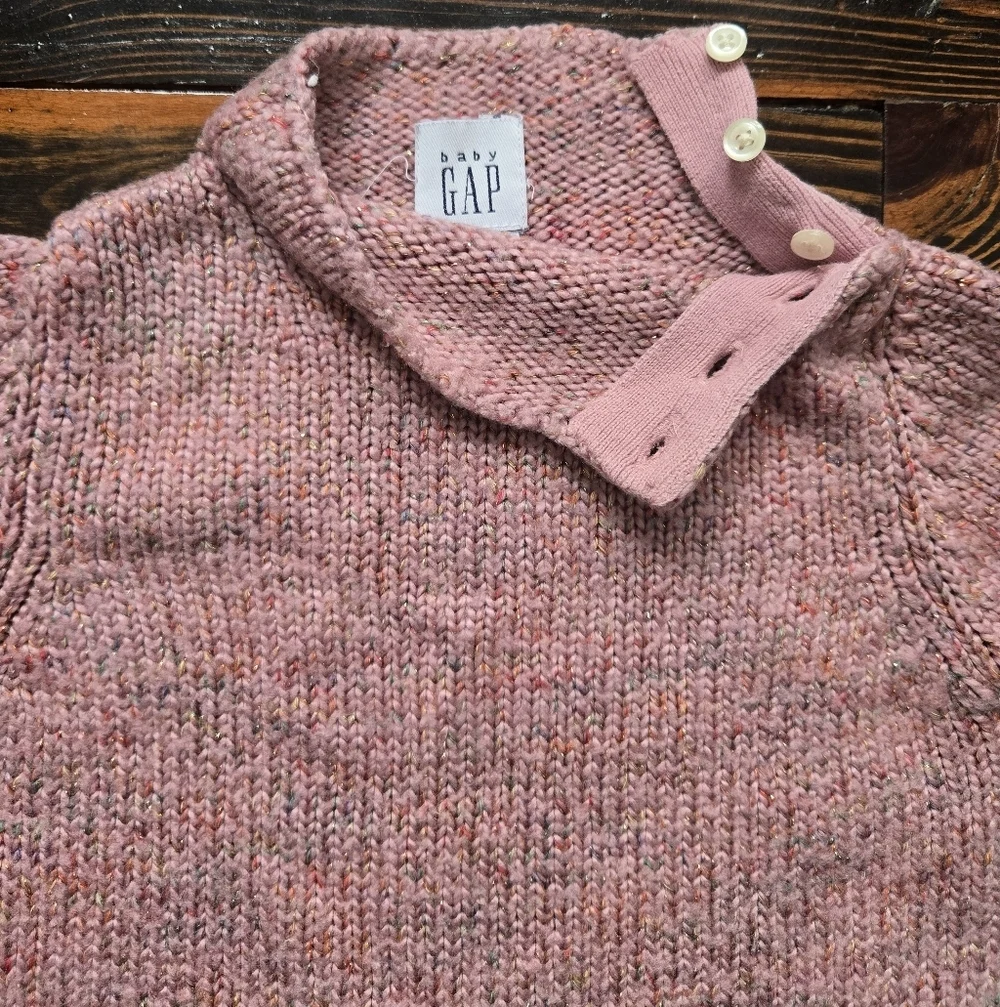 Baby Gap 12-18M Pink Marled Knit Sweater Mock Neck Button Shoulder Confetti Top